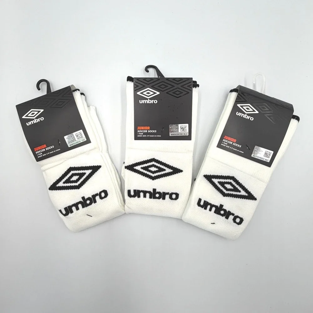 Umbro Soccer Socks Junior Size 3-9 White Lot of 3 Pairs NEW Athletic Youth